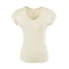 Camiseta para mujer, puramente seductora, ligeramente transparente, escote en V sexy, hombro normal, manga corta, para verano, entallada a la cintura, estilo básico versátil, top casual elástico
