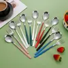 Acero inoxidable 304 estilo coreano cuchara cuchara de postre Tenedor café mango largo cuchara para mezclar vajilla occidental creativa se puede imprimir logo