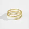 Anillo Abierto Ajustable para Mujer, Anillo de Dedo Índice de Tres Capas Enrolladas con Incrustación de Circonita, Anillo de Moda y Diseño de Línea Único para Mujer