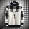 Nuevo Suéter Grueso de Imitación de Visón para Hombre, Estilo Coreano Otoño e Invierno Jacquard Moda Tendencia Bloques de Color Cálido Tejido Camiseta Base