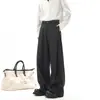 Calça Cinza de Alta Qualidade para Homens, Popular Moda Outono, Calça Social, Calça Casual Solta de Corte Reto Wide Leg Drapeada
