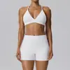 Conjunto de yoga con sensación nude, sujetador deportivo cepillado de doble cara, shorts de melocotón para glúteos, conjunto de fitness de dos piezas 52736+62428
