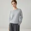 Suave y elegante~ suéter de cachemira 100% pura estilo minimalista para mujer, cuello redondo, puños de encaje, corte holgado, suave y cómodo, tejido versátil
