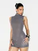 Bestseller transfronteiriço europeu e americano: Vestido mini justo sem mangas de gola alta todo em strass, vestido de festa modelador e sexy para garotas quentes