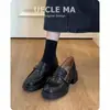 Couro Bovino de Primeira Camada ~ Mocassins de Solado Grosso para Mulheres, Estilo Britânico, Novo Estilo Primavera e Outono, Sapatos Baixos de Salto Grosso, Sapatos Pequenos de Couro Retrô