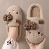 Pantuflas de algodón con diseño de gato de dibujos animados para mujer, pantuflas de interior para el hogar de invierno, lindas y cálidas, con suela gruesa, zapatos de algodón con forro de felpa, al por mayor