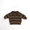Suéter infantil Tiny Queen con tema de bosque, suéter de punto a rayas marrones para niños y niñas, prenda de punto para bebé, estilo coreano