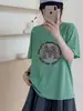 Ying+ Trece Líneas Graffiti Letra Redonda Copo de Nieve Camiseta de Algodón Cuello Redondo Adelgazante Versátil Manga Corta Verano M50-6160