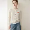 Suéter de cashmere 100% puro de alta qualidade para mulheres, cardigã colorido com botões, gola redonda, bordado de frutas, peça de tricô para usar por cima