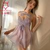 Meiliiko Sexy Escote Profundo Pura Pasión Falda Corta Corte Fluido Encaje Tirantes Espalda Descubierta Encaje Sexy Camisón 2258