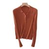 Processamento de liquidação outono e inverno novo gola polo pequeno aroma flor torcida cardigã suéter feminino moda estilo ocidental camisa base