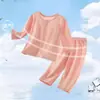 Traje de Dos Piezas de Malla Transpirable para Bebé, Verano, Pijama de Algodón Puro con Mangas Largas Dividido, Conjunto Delgado de Ropa para el Hogar para Bebés