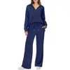 Traje de Pantalón de Commuter de Color Puro con Cordón de Manga Larga Nuevo para Otoño e Invierno para Mujer, Exportación Transfronteriza de Deseos Temu Europeo y Americano 2025
