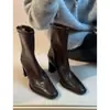 Primer Encuentro Jiqiu Dongxin Nuevo Estilo Punta Cuadrada Tacones Altos Botas Adelgazantes Mujer Tacón Grueso Francés Cremallera Trasera Botines Tobilleros Elástico Tiempo