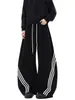 Pantalones deportivos de algodón pesados estilo americano para hombre, con dobladillo curvo y tres rayas, marca de moda, temporada de primavera, corte holgado, caída fluida, pierna ancha, casual, largos