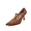 Disponível em vários tamanhos, pele de carneiro de primeira camada, sapatos Mary Jane simples retrô, primavera de 2026, salto stiletto, bico fino, sapatos femininos de couro genuíno