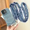 Cordão de celular de alta qualidade em jeans, alça de pescoço para usar na transversal, alça anti-roubo para celular, alça de segurança com fivela dupla, alça para carregar garrafa de água