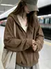 Sudadera con capucha y cremallera color café para mujer, Otoño 2026, Nuevo estilo perezoso, Chaqueta corta casual, Top ajustado de manga larga
