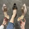 Sapatos de salto alto versáteis estilo francês para mulheres, primavera e outono, com strass, bico fino, salto agulha, sapatos para madrinha, sapatos de salto únicos para o dia a dia, sandálias de bico fechado para o verão