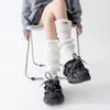Meias com Punho para Mulheres no Outono e Inverno Meias de Tricô Brancas para Panturrilha Espessadas e Quentes Sexy Y2K Etiqueta de Metal Coberturas de Perna Amontoadas