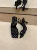 Sandálias Romanas Pretas de Salto Alto com Bolinhas e Bico Aberto Stiletto para Mulheres, Novidade Verão 2026 Estilo Coreano Sandálias Elegantes de Bico Quadrado