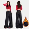 Jeans de Pana Azul Oscuro Retro de Pierna Ancha para Mujer Otoño e Invierno 2025 Cintura Alta Estilo Holgado Perezoso Pantalones Caídos Largos hasta el Suelo