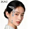 Elegante Novo Prendedor de Cabelo Azul com Franja de Cristal Estilo Chinês para Mulheres, Novo Estilo Nacional Exquisito Grampo Lateral para Cabelo Qipao e Hanfu