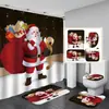 Novo conjunto de cortina de chuveiro de Natal, série de Natal com Papai Noel dourado, conjunto de cortina de chuveiro de banheiro de quatro peças, direto do fabricante