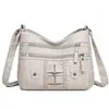 Bolso Cruzado de Cuero Lavado Transfronterizo 2025 Nueva Moda Gran Capacidad Simple Multicapa Un Hombro Cruzado Bolso de Mujer Bolso de Mano