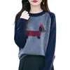 Suéter de Punto Jacquard Bordado Color-Block Estilo Francés para Mujer, Nuevo Modelo 2026, Corte Holgado, Adelgazante, Suéter Base Cálido, Top Versátil