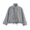 Chaqueta bomber a cuadros con cremallera para mujer, estilo europeo y americano, transfronteriza, cuello alto de moda, mangas largas, corte corto, con bolsillos