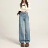 Direto do fabricante: Jeans reto feminino azul escuro slim fit com forro de fleece, calças largas de cintura alta para pessoas petites, coleção outono/inverno 2026