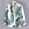 Camisa retro japonesa de trabajo con estampado de letras graffiti para hombre, manga larga, marca de tendencia nueva para primavera y otoño, camisa casual holgada
