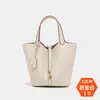 Bolso de Mano de Cuero Genuino 2026 Nuevo Estilo Patrón Lichi Bolsa Cesta Piel de Vaca Togo Gran Capacidad Bolso Cubo de Moda para Viajes