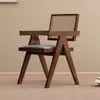Silla de Comedor de Madera Maciza para el Hogar, Silla Chandigarh Estilo Mediados de Siglo, Silla con Reposabrazos Suaves Estilo Wabi-Sabi, Silla de Ratán para Ocio