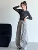 Nuevos pantalones cargo casuales de otoño para niñas con bolsillos grandes, pantalones de chándal de corte holgado para niños mayores, pantalones de pierna ancha, pantalones resistentes de pierna curva