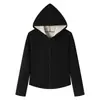 H120 Cardigan de Lã e Seda Outono e Inverno Moletom com Capuz Peça de Roupa Grossa Feminina Slim Fit Esportivo Manga Longa