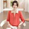 Suéter de punto casual versátil, estilo mamá, corte ajustado, para otoño e invierno, 2026, reduce la edad, cuello solapa, talla grande
