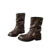 Nuevas botas de mujer hasta la pantorrilla 2026, botines casuales cómodos de otoño sin cordones, punta redonda, antideslizantes, planos para mujer