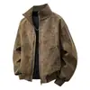 Chaqueta de cuero PU con cuello acanalado degradado tie-dye para primavera y otoño, chaqueta casual de motociclista para hombre, prenda exterior moderna tipo americano con cuello alto para hombre