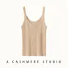 Cashmere Outono e Inverno 2025 Camisola de Gola Redonda Feminina Listrada Slim Sem Mangas Camisa Básica Pulôver de Tricô Cor Lisa