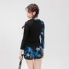 Traje de baño de dos piezas para mujer con mangas largas, protección solar, conservador, adelgazante, disimulador, estilo coreano, casual, traje de baño profesional para entrenamiento de natación para el verano
