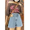 Shorts Jeans de Cintura Alta da Moda para Mulheres, Estilo Fino de Verão, Novo Modelo 2023, Tamanho Petite, Barra Dobrada, Modelo A-Line, Hot Pants