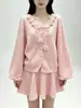 Dulce y elegante conjunto de punto, nuevo modelo otoño/invierno 2026, conjunto de dos piezas de suéter floral tridimensional + falda para mujer