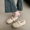 Nuevos zapatos blancos peludos para mujer, adecuados para otoño e invierno, nuevos mocasines de felpa cálidos, planos y de suela suave