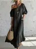 Vestido Largo de Mujer Estilo Vacaciones Transfronterizo Popular en Europa y América 2026 Hombros Descubiertos Mangas Abullonadas de Algodón Nube Holgado Entallado Acampanado