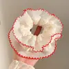 Novos acessórios de cabelo doces franceses 2025, anel de cabelo tipo "intestino grosso" de renda vermelha para mulheres, flor de cabeça com bolinhas de alta qualidade