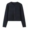 Suéter de Punto Minimalista Estilo Coreano de Manga Larga con Cuello Redondo de Botones Individuales Otoño Nueva Moda Abrigo Versátil Suéter para Mujer