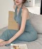 Vestido de Moda Estilo Coreano Elegante Sexy Azul Gris Cuello Halter Cintura Alta con Tirantes Diseño Retro Primavera Temprana Q422