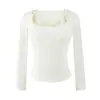 Camisa de Manga Larga Falsa de Dos Piezas con Cuello Cuadrado y Patchwork de Encaje Color Café para Mujer 2026 Nuevo Llegada de Otoño Diseño Americano Top Picante para Chica